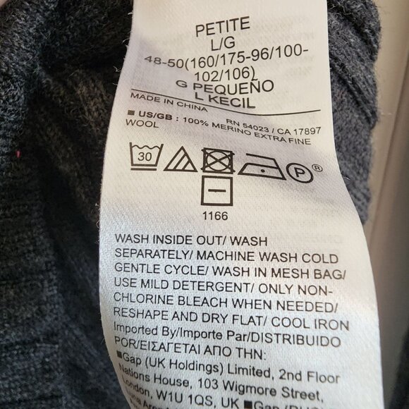 Banana Republic 100% Merino Wool Ribbed Charcoal Gray Turtleneck Sweater Petite - Picture 4 of 4